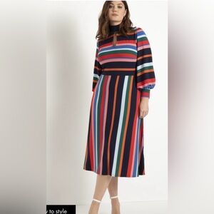NWT ELOQUII Multicolor Striped A-line Dress